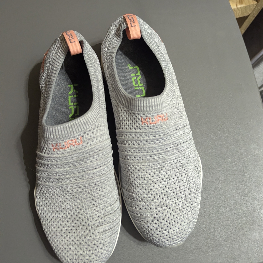 Gray and Pink Knit Slip-On Sneakers - Picture 3 of 3